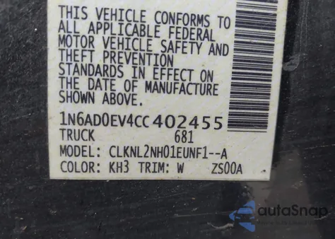 2012 Nissan Frontier Sv from USA, damaged, VIN 1N6AD0EV4CC402455
